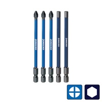 KINCROME PHILLIPS #2 & HEX 5MM IMPACT BIT MIXED PACK 100MM 5 PC K21523
