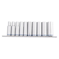 KINCROME DEEP SOCKET RAIL 10 PIECE 1/2" DRIVE (MIRROR POLISH) - METRIC