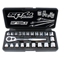 SP Tools 3/8"Dr Socket Set Low Profile Stubby Metric SAE 22 Piece SP20220