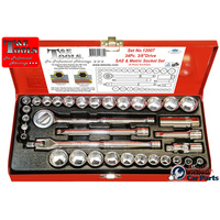 34Pc. 3/8"Dr. 6 Point SAE/Metric Socket Set T&E Tools 12007