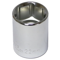 22mm x 1/2" Drive Standard Socket (6 Point) T&E Tools 54222