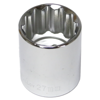 27mm x 1/2" Drive Standard Socket (12 Point) T&E Tools 54327