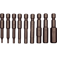 10 Piece Metric Tamper In-Hex Power Bits (1/4" Hex Long) T&E Tools 91123