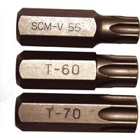 4Pc Torx-r Insert Bits (14mm Hex) T55-T70  50mm Long T&E Tools 91147