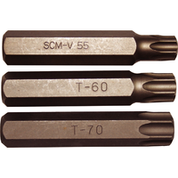 4Pc Torx-r Insert Bits (14mm Hex) T55-T70 75mm Long T&E Tools 91148