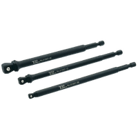 Power Drill Adaptor Set 3Pc. 1/4", 3/8", 1/2" Wobble Square Drive to 1/4" Hex 150mm Long T&E Tools TE-91907