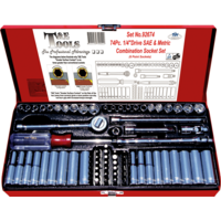 T&E Tools 73 Piece 1/4"Drive SAE & Metric Socket Set (6 Point) 92674