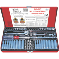 73 Piece 1/4"Drive SAE & Metric Socket Set (12 Point) T&E Tools 92774