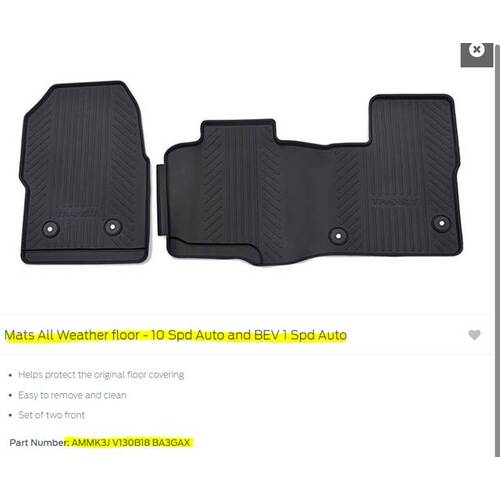 All Weather Floor Mats suits Ford AMMK3JV130B18BA3GAX