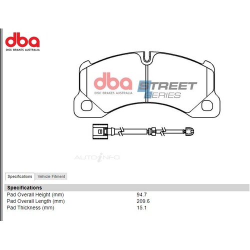 DBA Street Series Front brake pads for Porshe DB15102SS