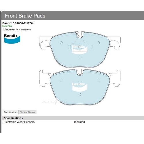 Brake Pads Euro+ Bendix DB2006EURO+ for BMW X5 F15 SAV xDrive 35i 3.0LTP T N55B30A
