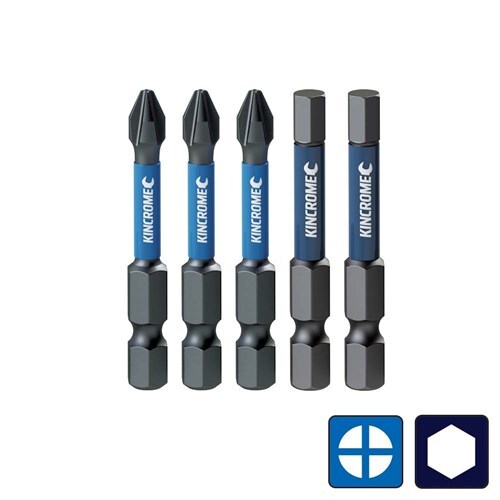 Phillips #2 & Hex 5mm Impact Bit Mixed Pack 50mm 5 Piece