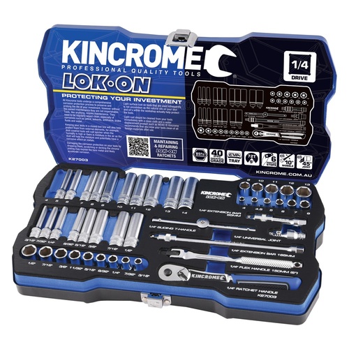 KINCROME LOK-ON™ Socket Set 45 Piece 1/4" Drive - Metric & Imperial K27003