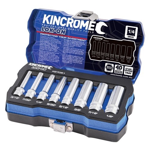KINCROME LOK-ON™ Socket Set 8 Piece 1/4” Drive -Imperial K27051