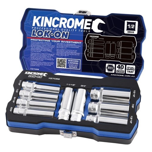 LOK-ON™ Kincrome Socket 9 Piece 1/2" drive Imperial K27059