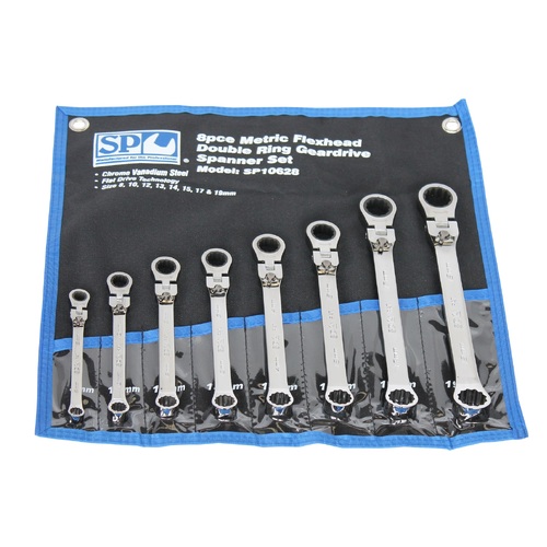SP Tools Spanner Set Gear Drive Double Ring Flex Head Metric SP10628