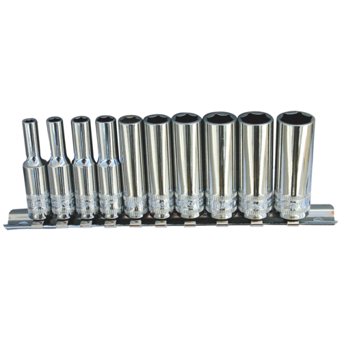 SP Tools Socket Rail 1/4 Drive 12 Point 10 Piece Metric Deep SP20142 