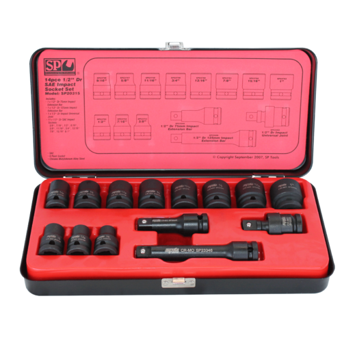 SP Tools Socket Set Impact 1/2 Drive 6 Point 14 PieceAE SP20315 
