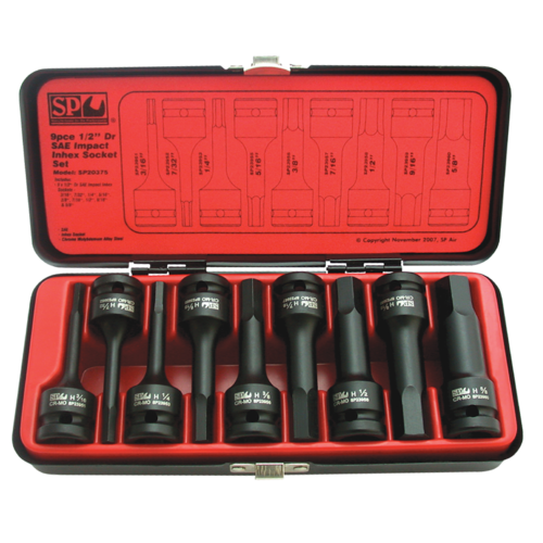 SP Tools Socket Set Impact 1/2 Drive InHex 9 PieceAE SP20375 