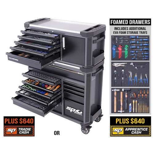 SP Tools Tech Series Tool Kit with Power Tool Cupboards - 613 piece - Metric/SAE Diamond Black