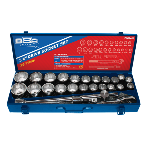Socket Set 26 Piece 12 Point 3/4 Drive - Metal Box 888 by SP Tools T820400 