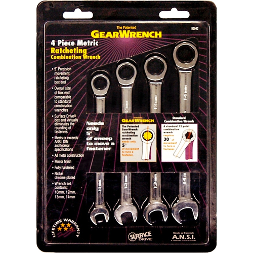 4Pc. Metric Gear Ratchet Wrench Set 10mm, 12mm, 13mm, 14mm T&E Tools 13104