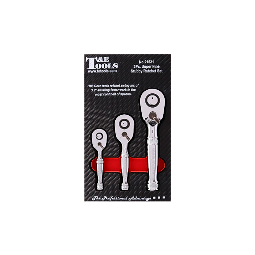  3 Piece Super Fine Stubby Ratchet Set T&E Tools TE-21531