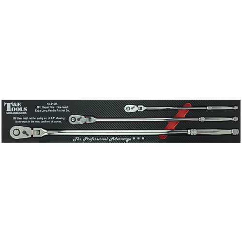 108 Tooth Flex-Head Long Handle Ratchet Set 3Piece T&E Tools TE-21535