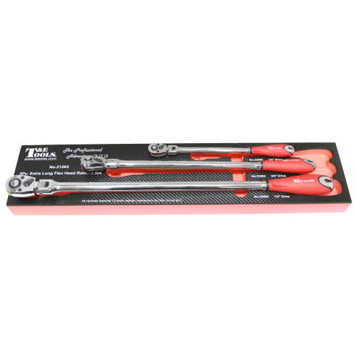 Flex-Head Extra Long Ratchet 3Pc Set T&E Tools 21585 1/4" 3/8" 1/2" Drive