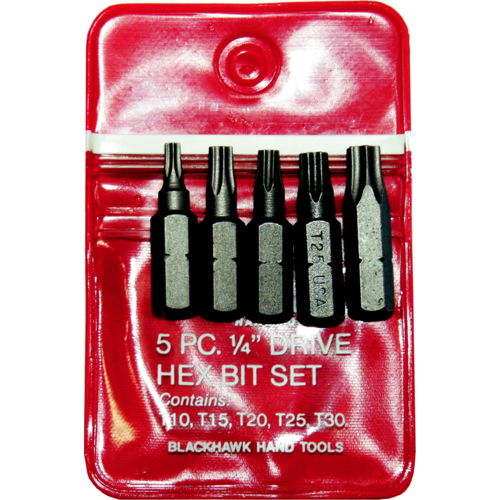 5 Piece 1/4" Hex Torx Bit Set T&E Tools 31704
