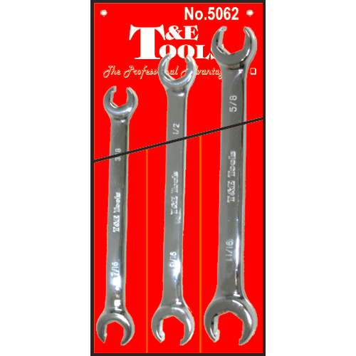 3 Piece SAE Flare Nut Wrench Set T&E Tools 5062