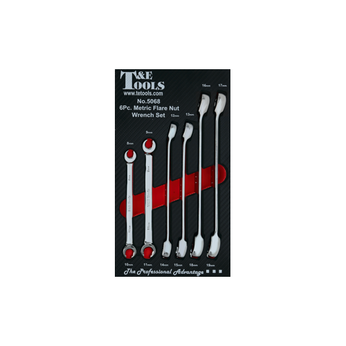  6 Piece Metric Flare Nut Wrench Set 8-19mm in EVA form T&E Tools TE-5068