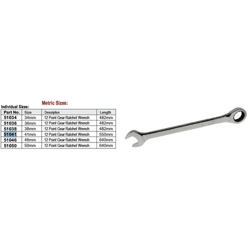 41mm R & O/E Gear Ratchet Wrench T&E Tools 51041