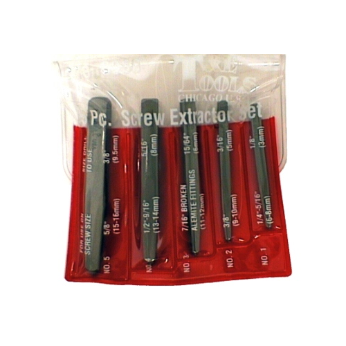 5 Piece Square Type Screw Extractor Set T&E Tools 8950