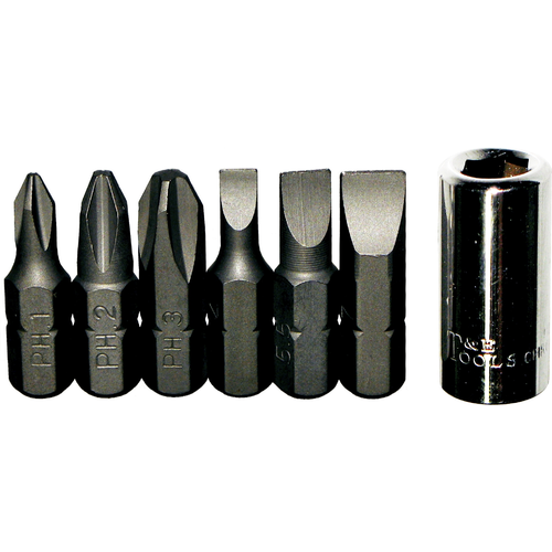 7 Piece 1/4" Hex Insert Bit Set T&E Tools 91109