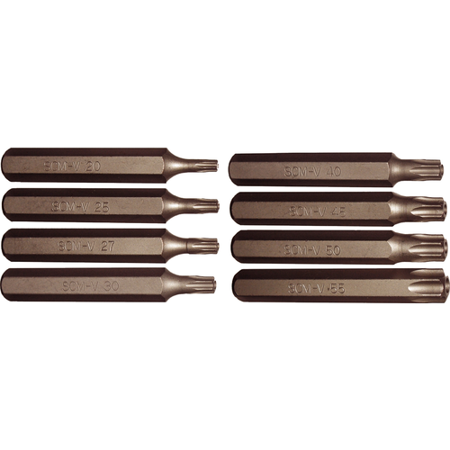 9Pc 5Pt. TamperTorx-Plus Bits (10mm Hex) T20-T55 75mm Long T&E Tools 91153