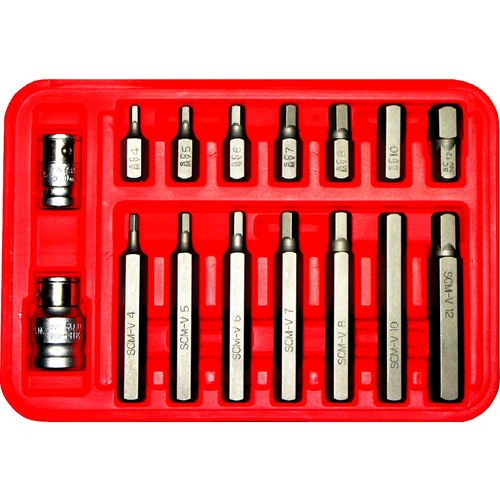 16 Piece Metric In-Hex Bit Set (10mm Hex Short & Long) T&E Tools 91230