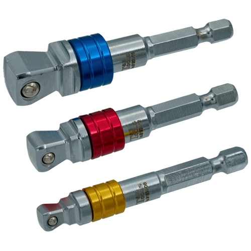 Power Drill Adaptor Set 3Pc. 1/4", 3/8", 1/2" Wobble Square Drive to 1/4" Hex P 