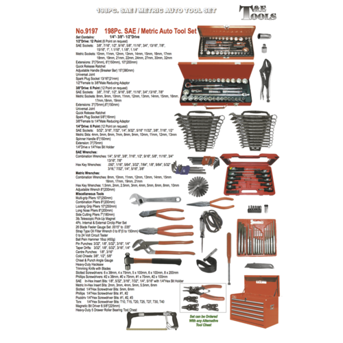 198Pc. SAE/Metric Auto Tool Set T&E Tools 9197