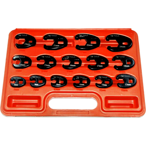 Metric Flare Nut Crowsfoot Wrenches 15 Piece Set T&E Tools 93915