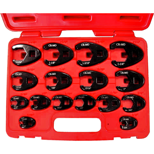 Drive Flare Nut Crowsfoot Wrench SAE 3/8" & 1/2"16 Piece Set T&E Tools 93916