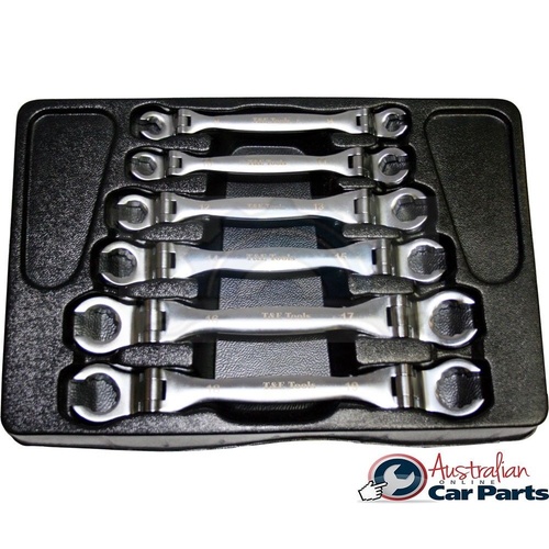 6 Piece SAE 6 & 12 Point Flex Head Flare Nut Wrench Set T&E Tools CM520A
