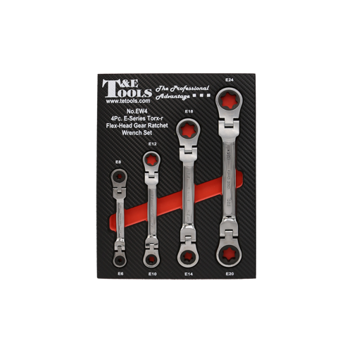 Flex-Head Gear Ratchet Wrench Set 4  E-Series Torx-r T&E Tools TE-EW4