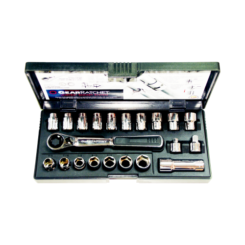 M20 Hollow Drive SAE & Metric Gear Ratchet Socket 21 Piece Set T&E Tools GR20300