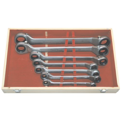 Offset Ratchet Ring Spanner Wrench Set Metric Heavy-Duty 7 Piece T&E Tools GW7S