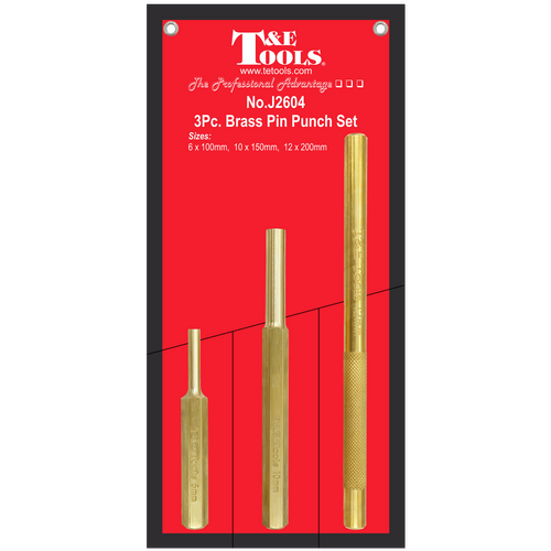 3 Piece Brass Pin Punch Set T&E Tools J2604